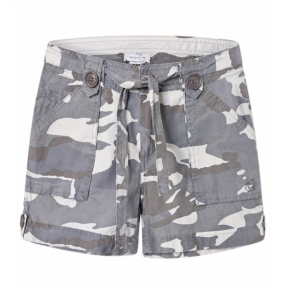 Billabong Girls Grey White Camo Ripstop Cargo Shorts 14 Tie Waist Retro Surf